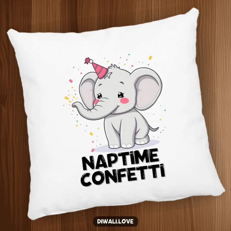 Funny pillow: A festive elephant joyfully tossing colorful powder, adding a touch of playful celebration to decor.