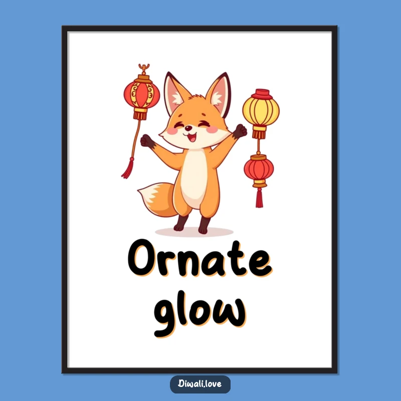 Funny Fox Lantern Digital Art - Curious Juggling Print