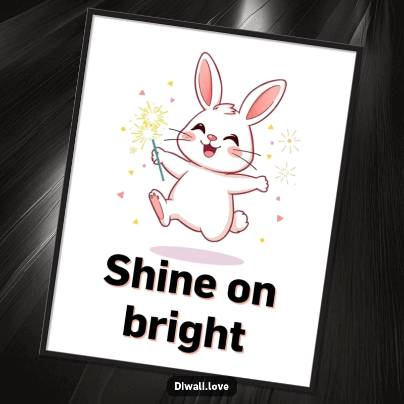 Funny bunny digital art print of a cheerful rabbit with dazzling sparklers, ready to be printed and displayed.