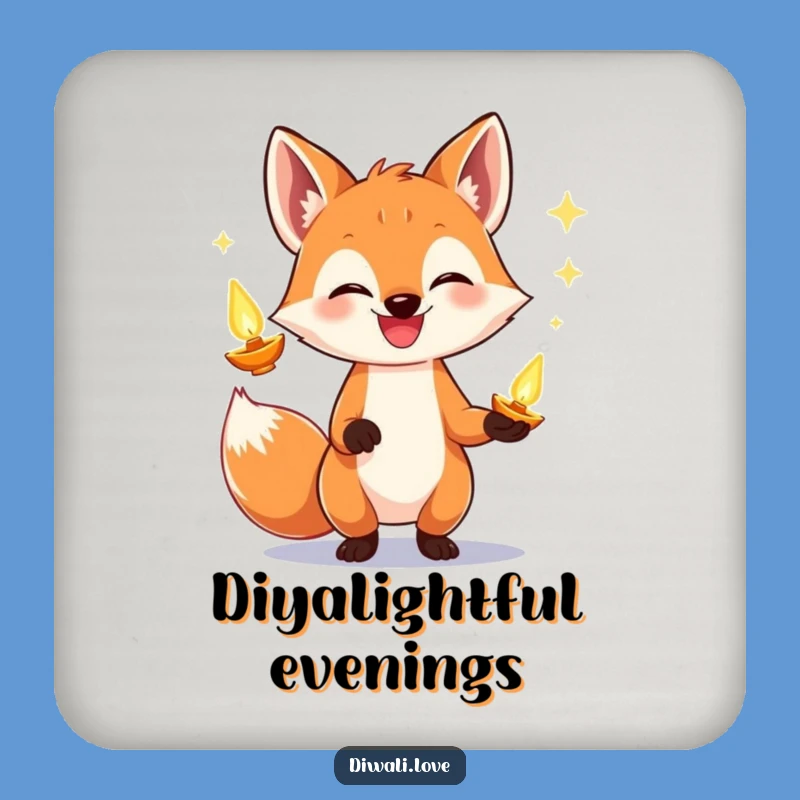 Funny Fox Diya Juggling Coaster: Protect Surfaces with Festive Glow