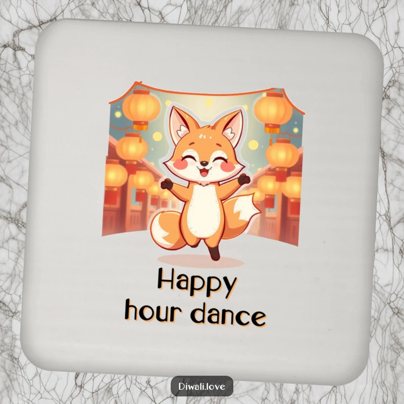 Funny dancing fox lantern coaster, offering joyful and humorous surface protection.