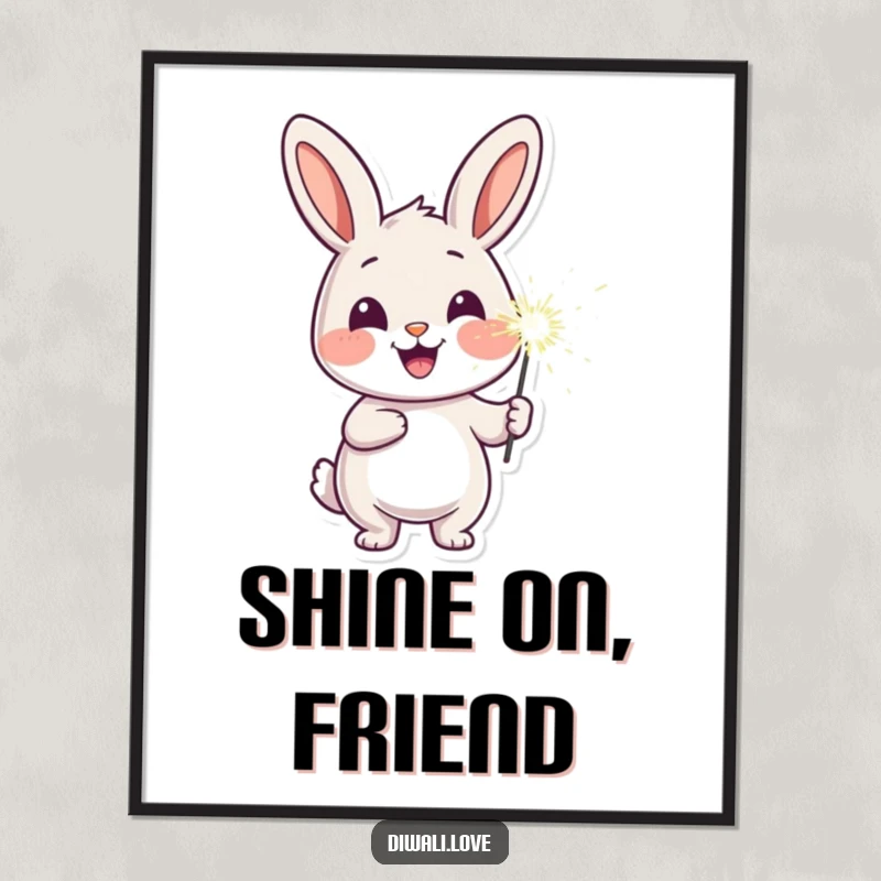 Funny cheerful rabbit poster with a sparkler illuminating its face, creating joyful and humorous wall art.