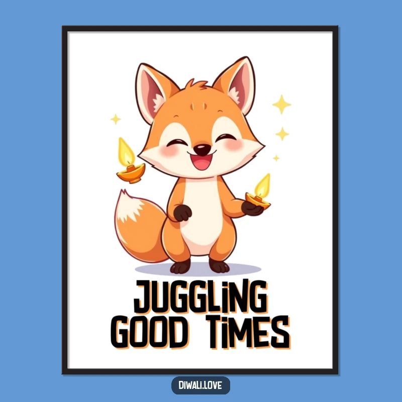 Funny Fox Diya Juggling Poster: Add a Playful Glow to Your Walls