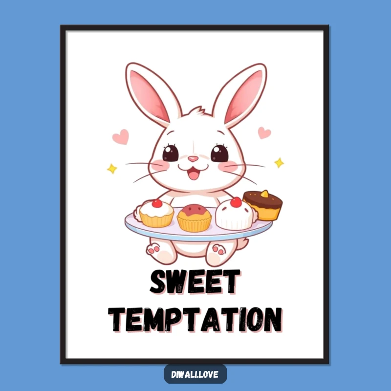 Funny Rabbit Sweets Poster - Cheerful Bunny Treat Wall Art