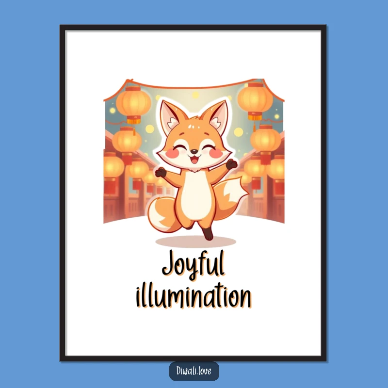 Funny Dancing Fox Lantern Poster - Joyful Wall Art