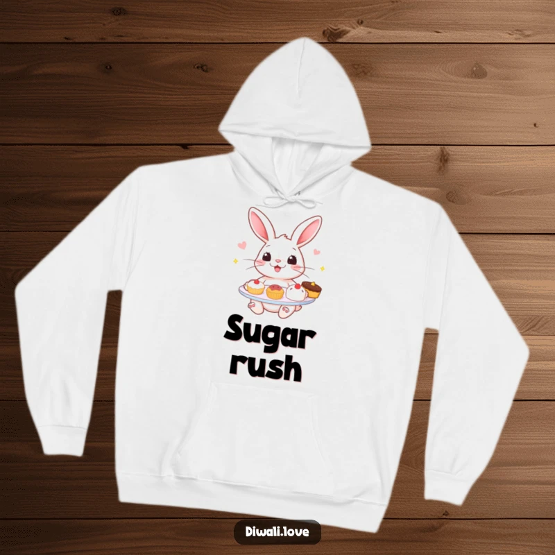 Funny hoodie: A cheerful rabbit offering a plate of tempting sweets, perfect for cozying up with.
