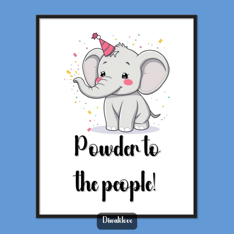 Funny Free Printable Wall Art: Festive Elephant Powder Toss, Downloadable Home Decor