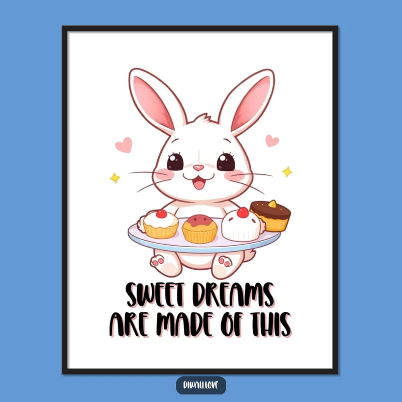 Funny Free Printable Wall Art: Rabbit with Sweets, Downloadable Decor