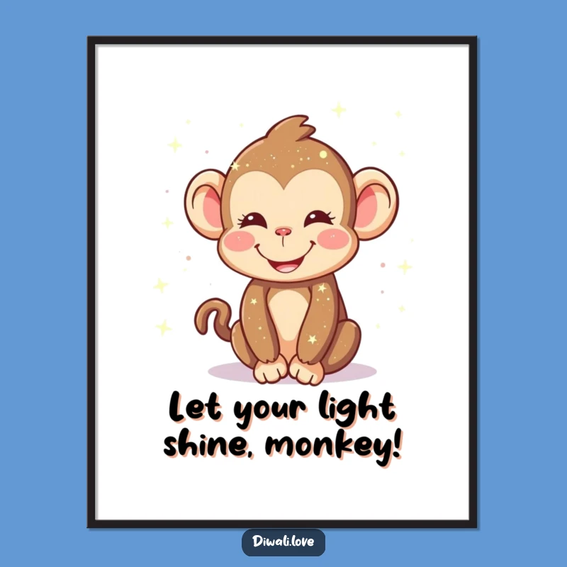 Funny Free Printable Wall Art: Smiling Monkey Sprinkling Lights, Downloadable Decor