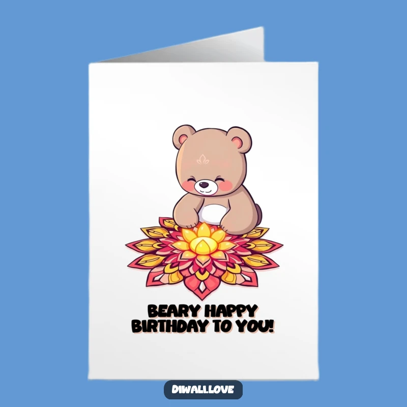 Free Printable Bear Rangoli Birthday Card - Artistic Downloadable Gift for a Special Day