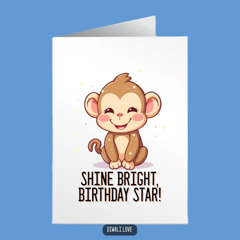 Free Printable Birthday Card: Smiling Monkey with Lights, Funny Downloadable Gift