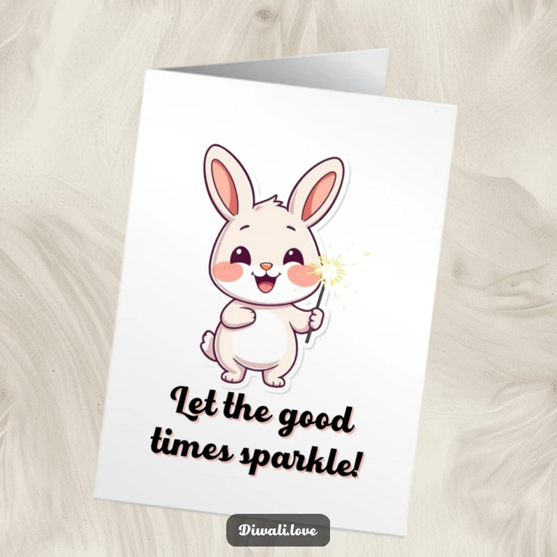 Funny Free Printable Birthday Card: Cheerful rabbit holding a lit sparkler, illuminating its face, festive.