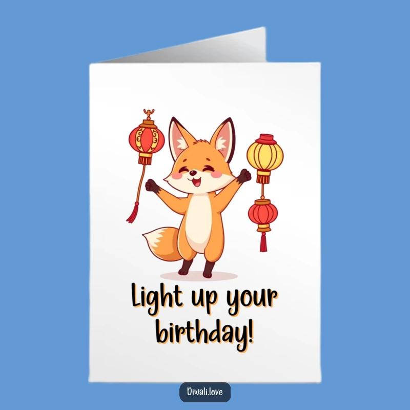 Free Printable Birthday Card: Fox Juggling Lanterns, Funny Downloadable Gift
