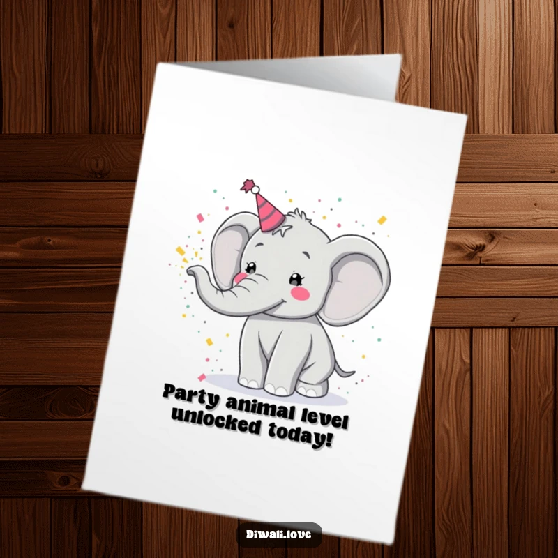 Funny Free Printable Birthday Card: Elephant joyfully tossing vibrant powder, sending festive greetings for a hilarious celebration.