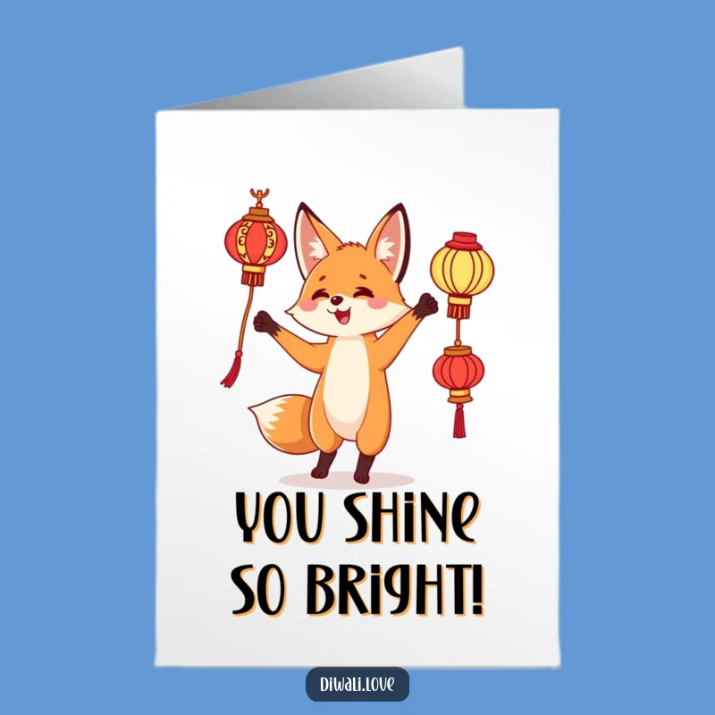 Free Printable Congrats Card: Fox Juggling Lanterns, Funny Downloadable Celebration