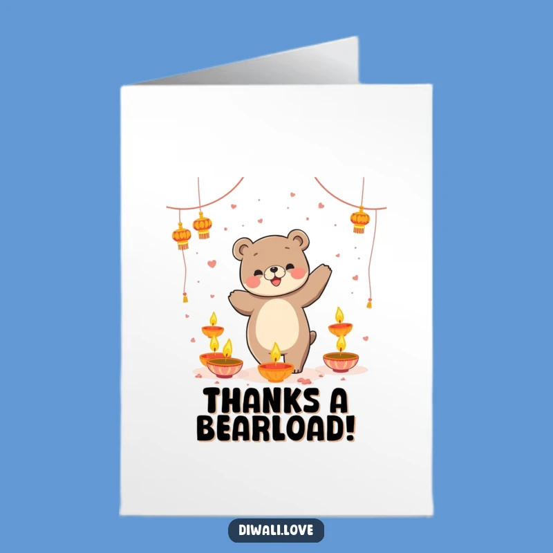 Free Printable Thank You Card: Bear Dancing Diyas, Funny Downloadable Appreciation