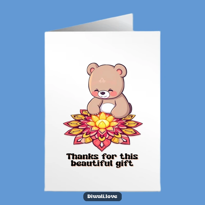 Free Printable Bear Rangoli Thank You Card - Artistic Downloadable Gift of Appreciation