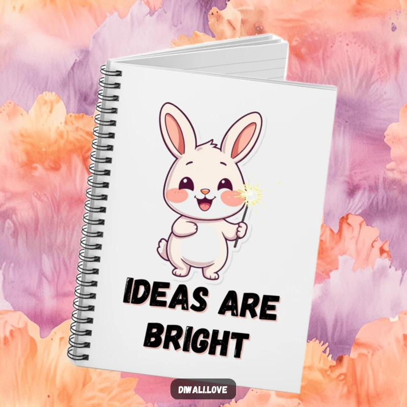 Funny cheerful rabbit notebook with a sparkler, perfect for joyful and humorous note-taking and journaling.