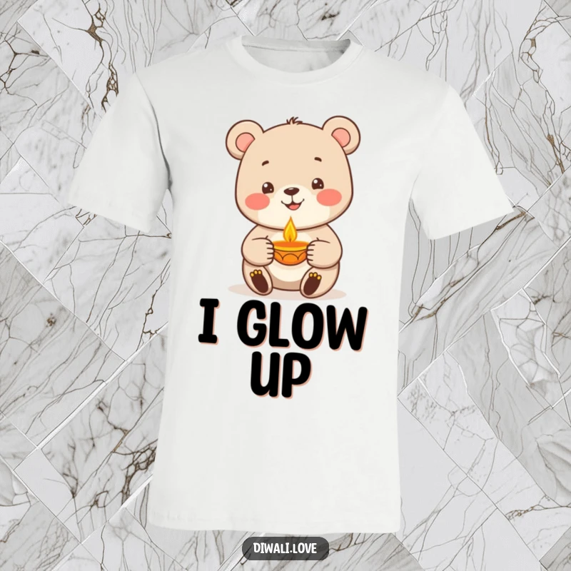 Funny bear character holding a warm diya lamp, exuding festive and humorous holiday vibes, great for gifts.