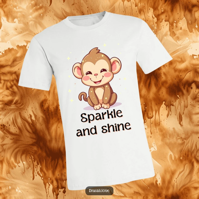 Funny T-Shirt: A happy monkey gleefully sprinkling radiant sparkling lights, radiating pure joy and mischief.