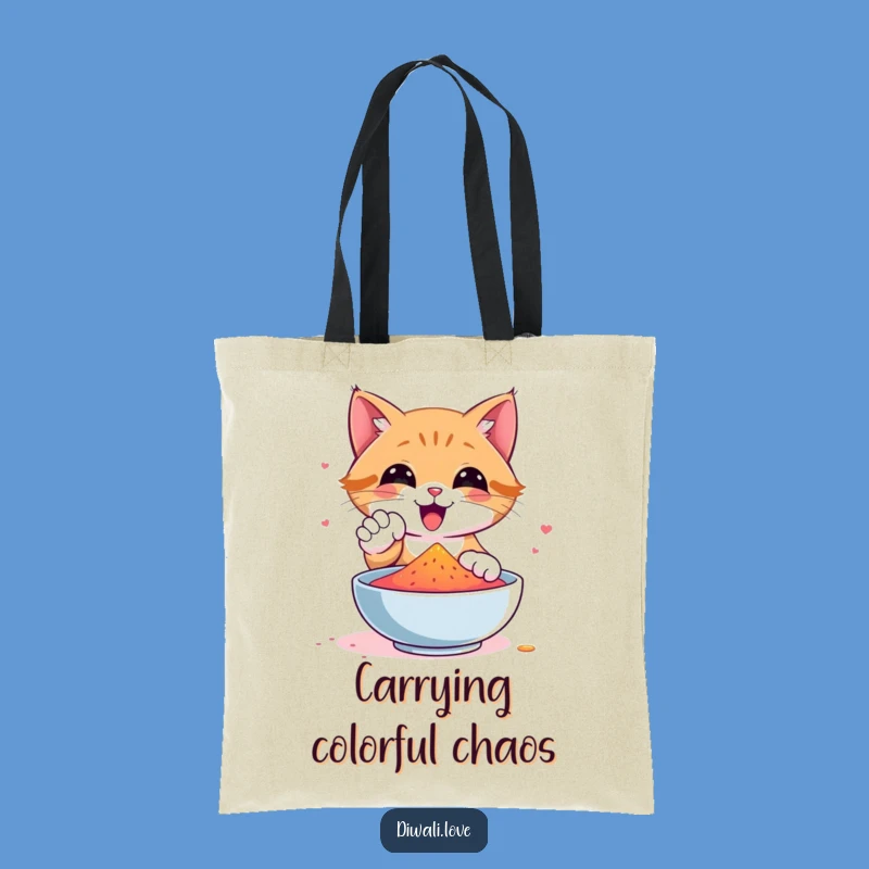 Funny Cat Gulal Paw Tote Bag: Carry Your Colors with Purrfect Style